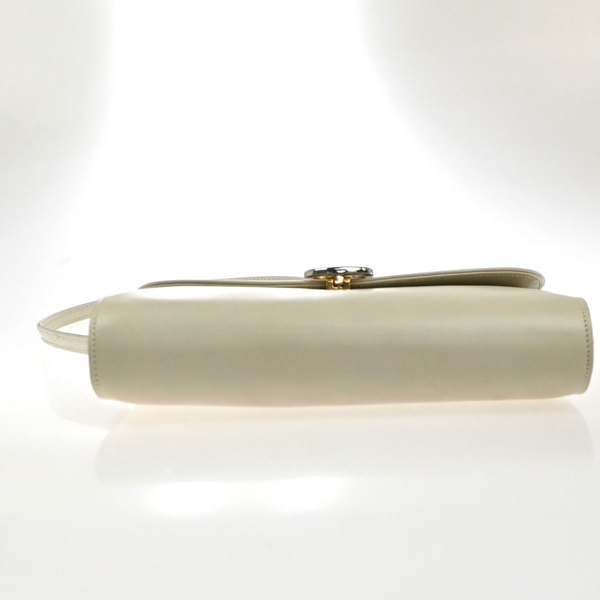 CELINE Logo 2Way Shoulder Clutch Bag Leather White GHW Italy 65KP568