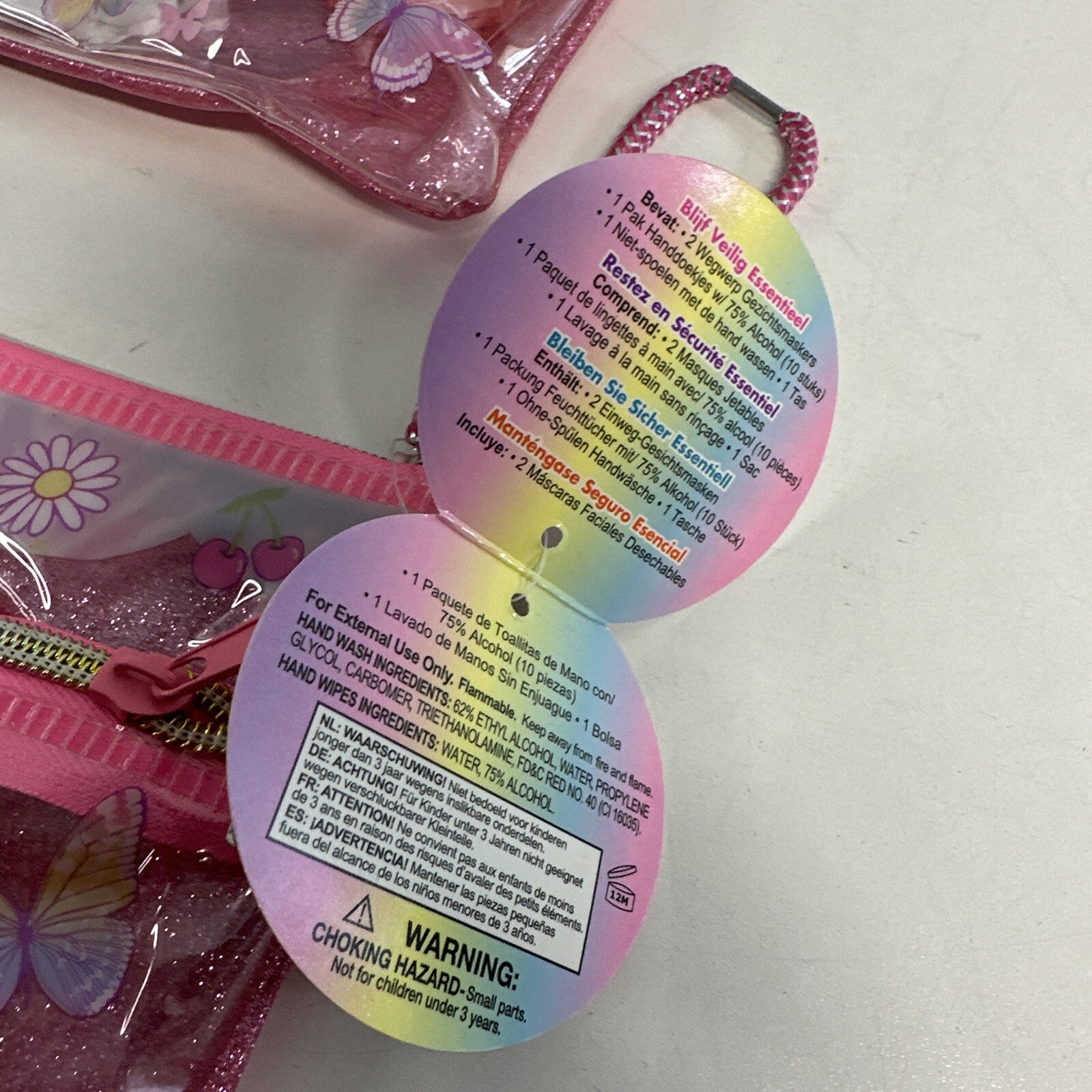 2-PACK Pink Pouches with Hand Wipes, Hand Wash, Face Masks Ages 5-12 Kids Pack