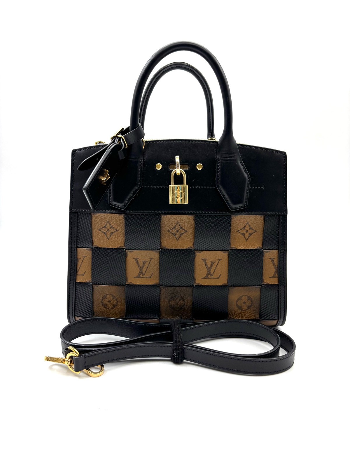 LV Louis Vuitton City Steamer Damier Coated Canvas Tote Brown/Black Authentic