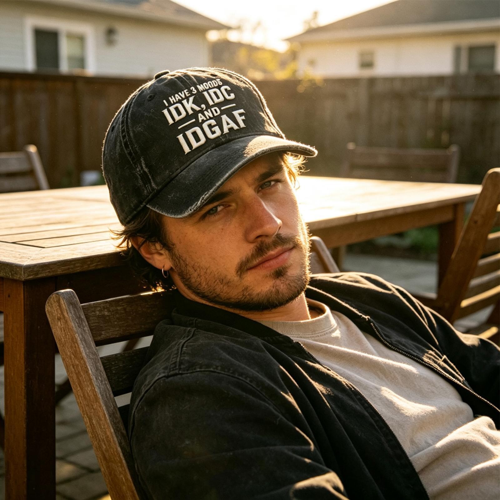 IDK IDC & IDGAF Skull Embroidered Vintage Washed Baseball Cap Funny Men Dad Hat