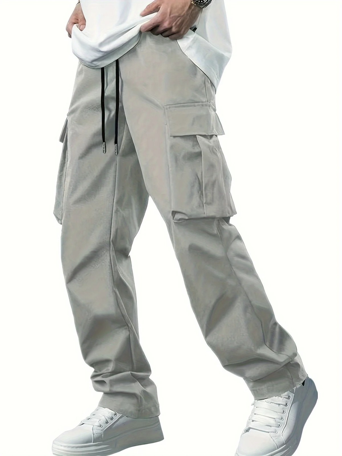 Mens Cargo Pants Casual Joggers Drawstring Hiking Outdoor Twill Sweatpants Fit👖
