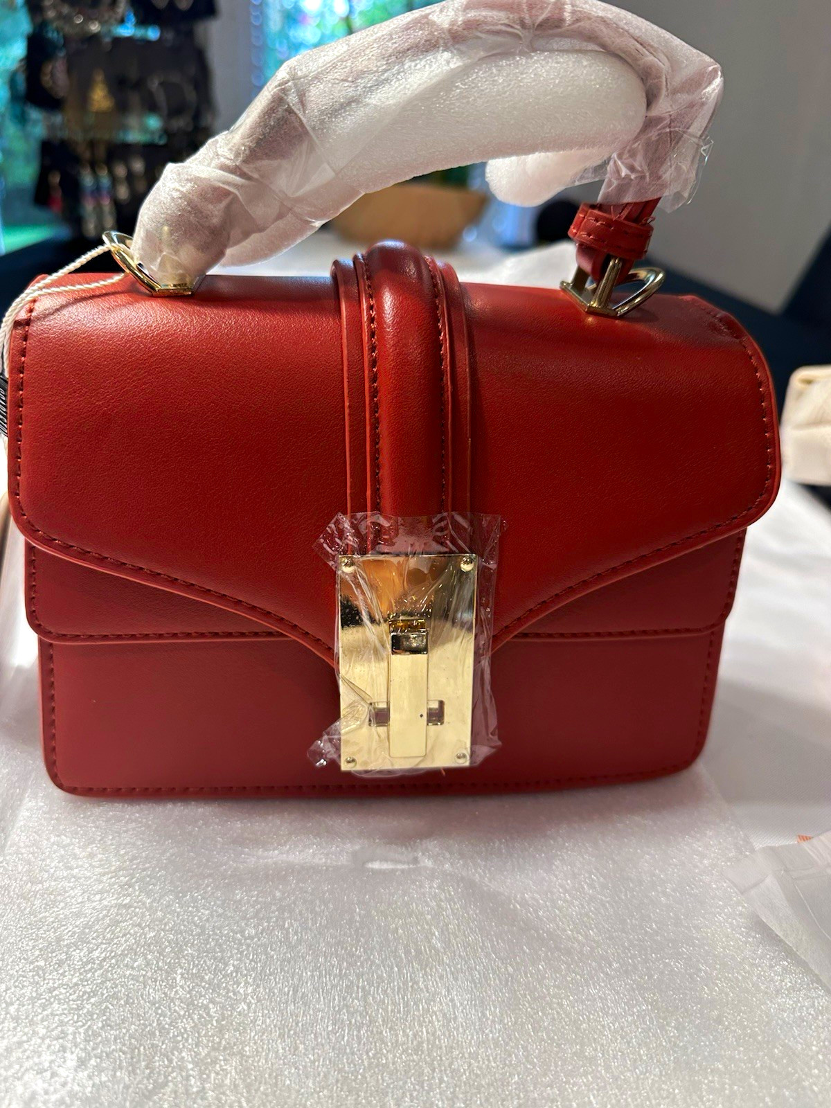 Scarleton red Small Top Handle Satchel, Push Lock Gold Hardware Zip Accents