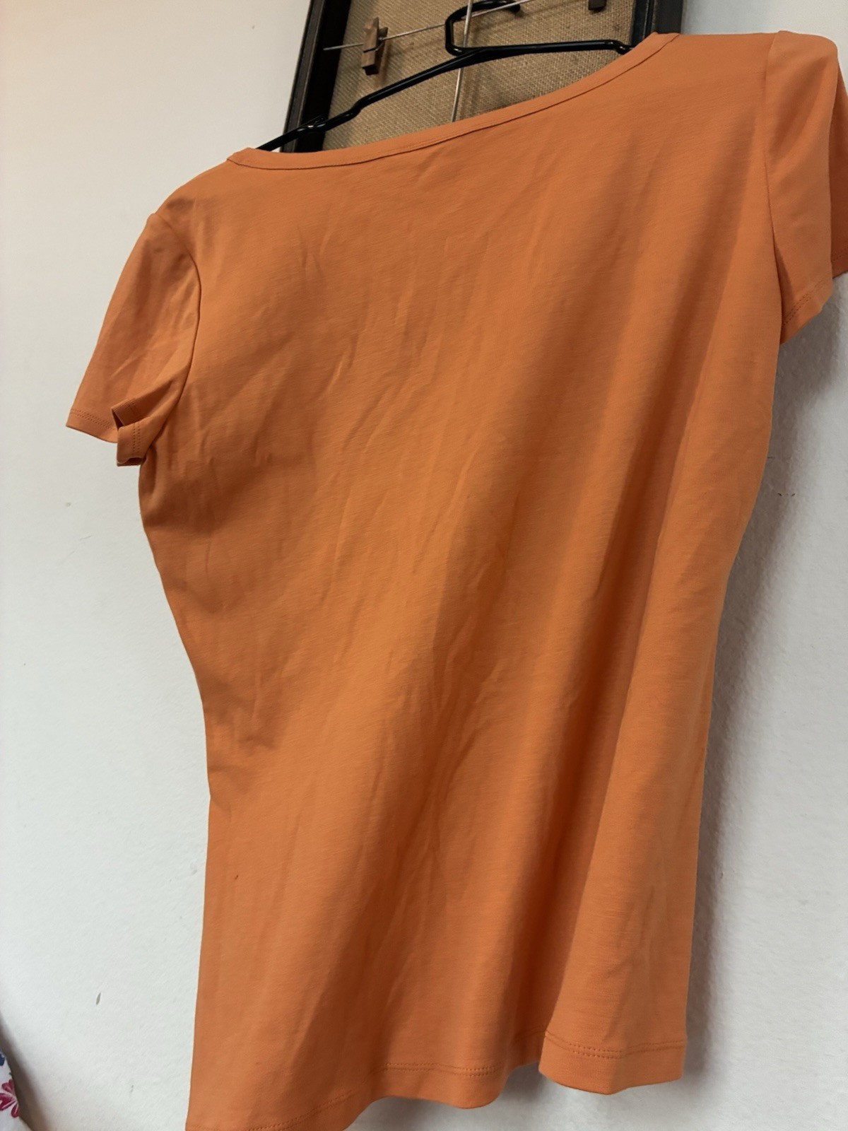 Lafayette 148 New York Orange Solid Knit Scoop Neck Stretch T-Shirt L