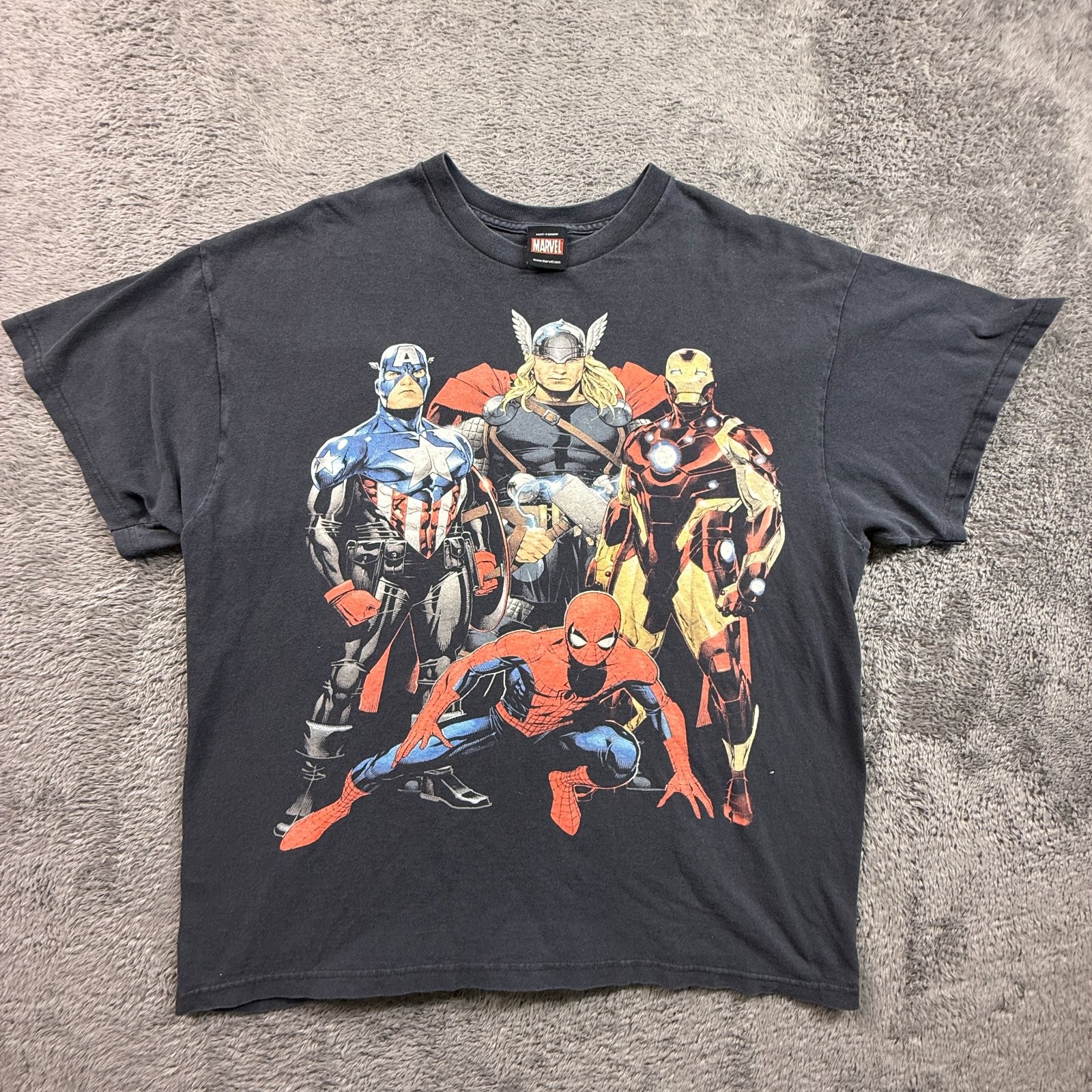 Marvel Avengers Mad Engine Mens XL Graphic T-Shirt Spiderman Thor Iron Man