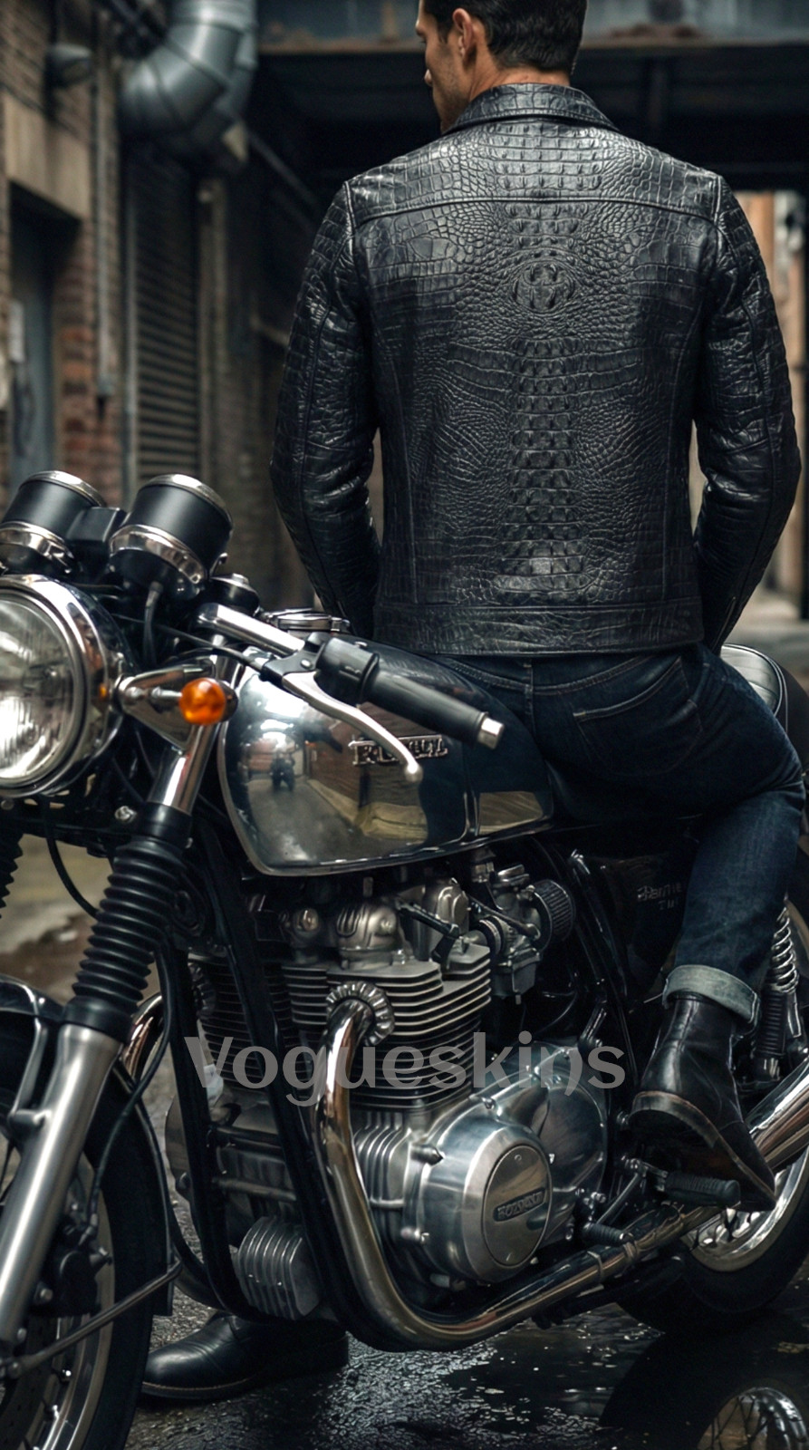 Men’s Black Crocodile Embossed Leather Jacket Real Cowhide Biker Slim Fit