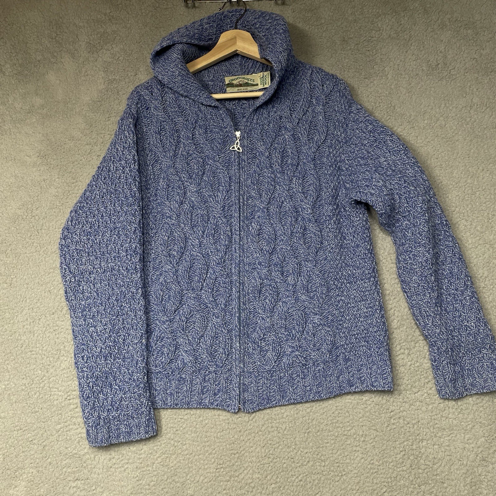 Aran Crafts Ireland Merino Wool Full Zip Sweater Cardigan Women Size Large