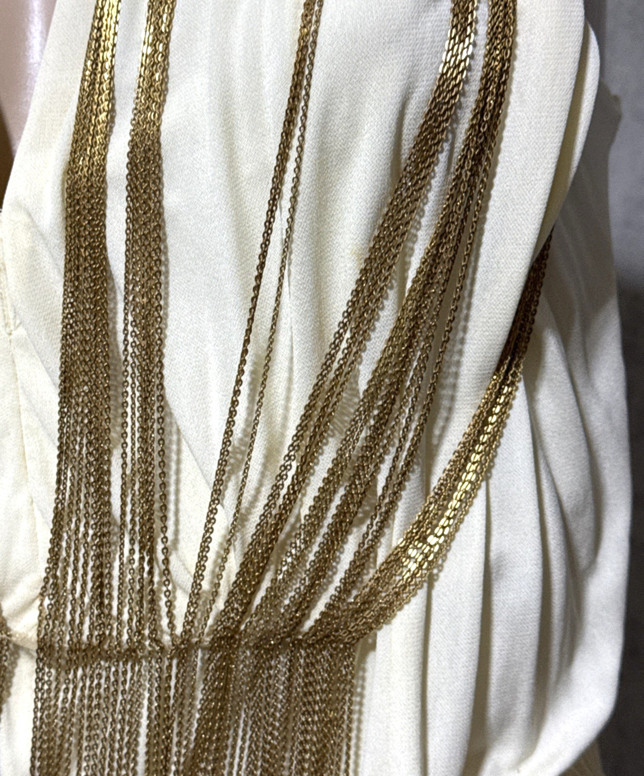 Alberta Ferretti 2008 Runway Gold Grecian Chain Embroidered Dress US 8 10 IT 46
