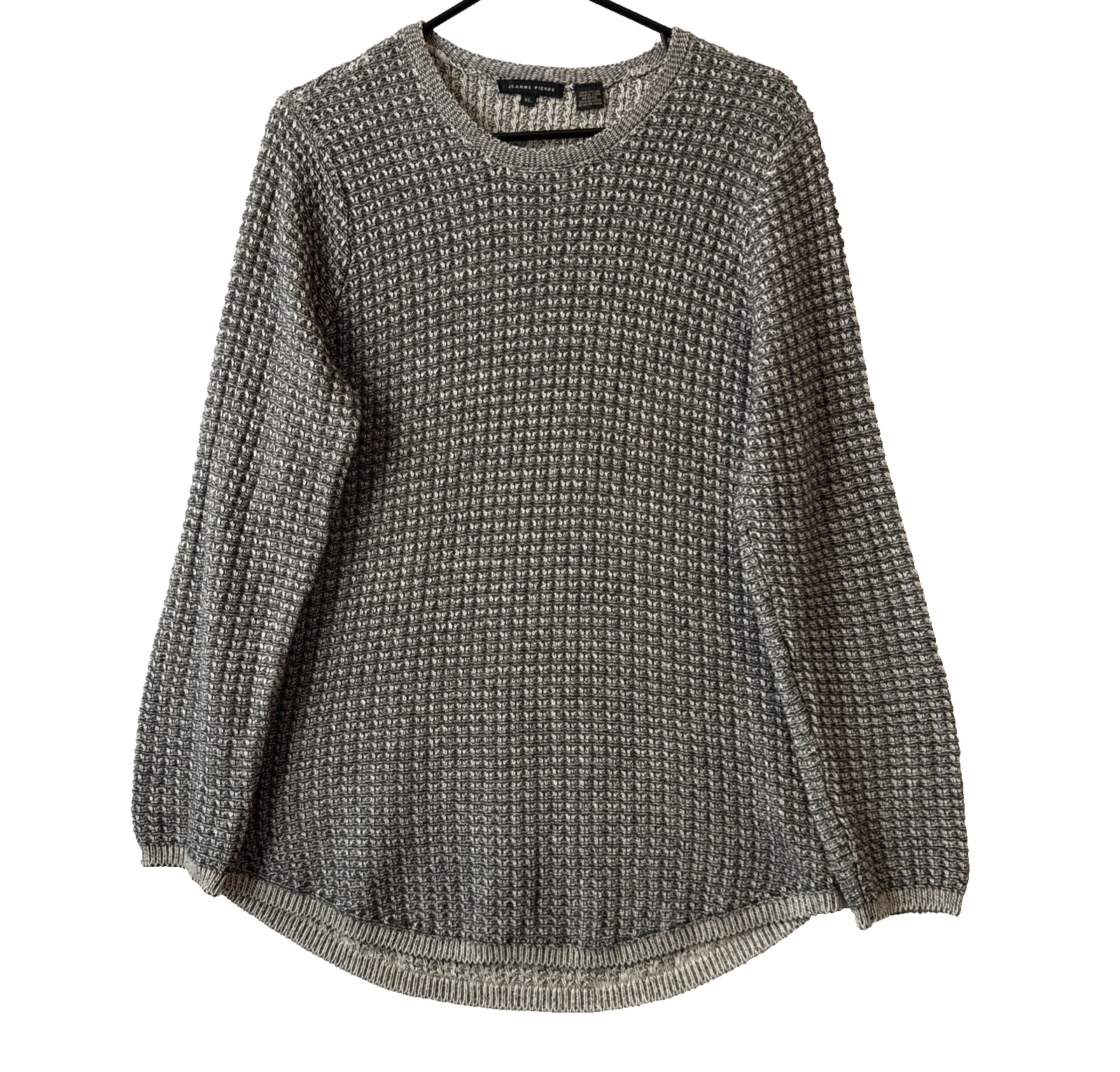Jeanne Pierre Waffle Knit Curved Hem Pullover Sweater Women’s XL Combo Gray Chic