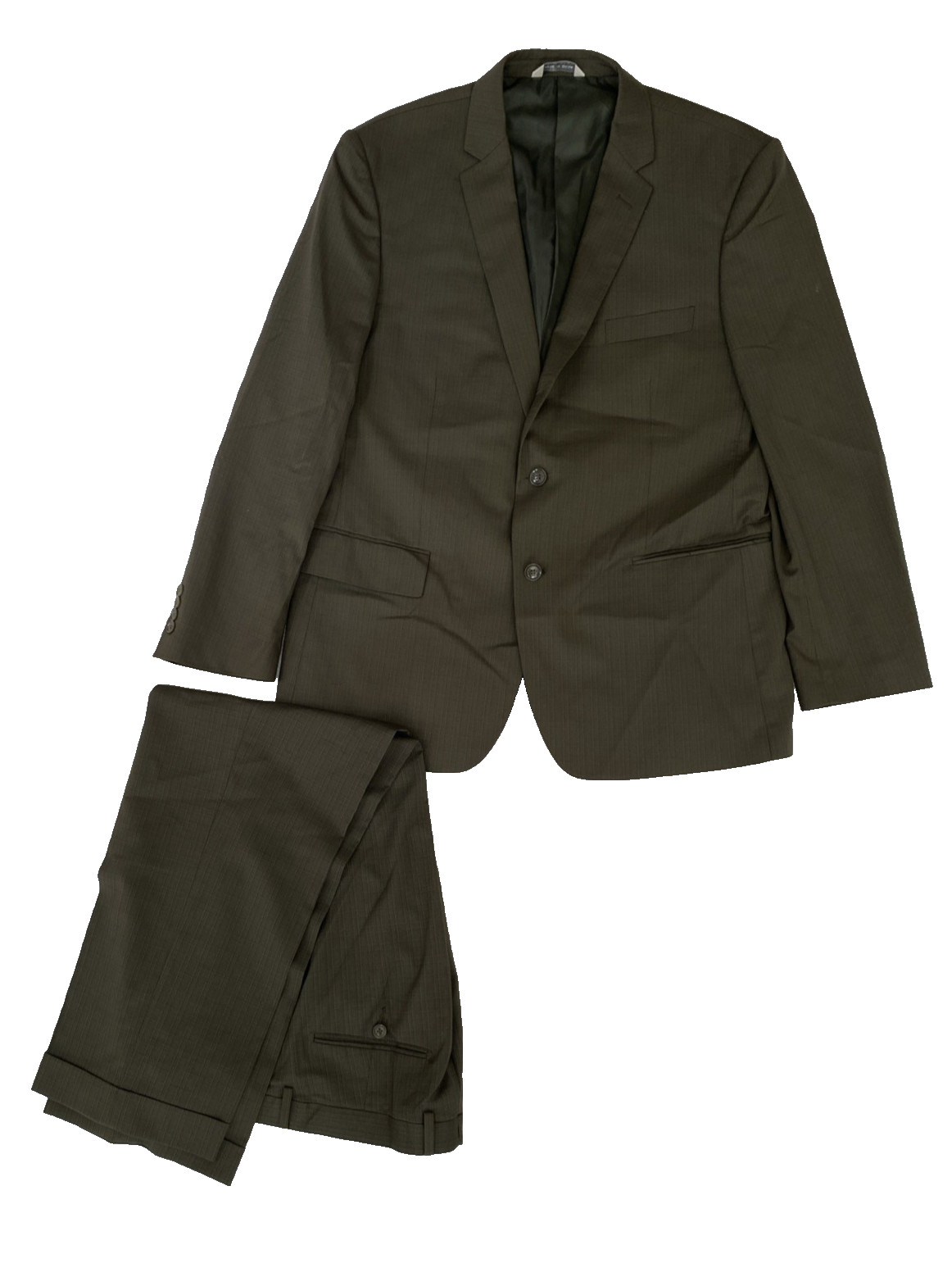 Lineage Mens Full Suit 46R Jacket 40R Pants Olive Dark Green 2 Piece Stretch