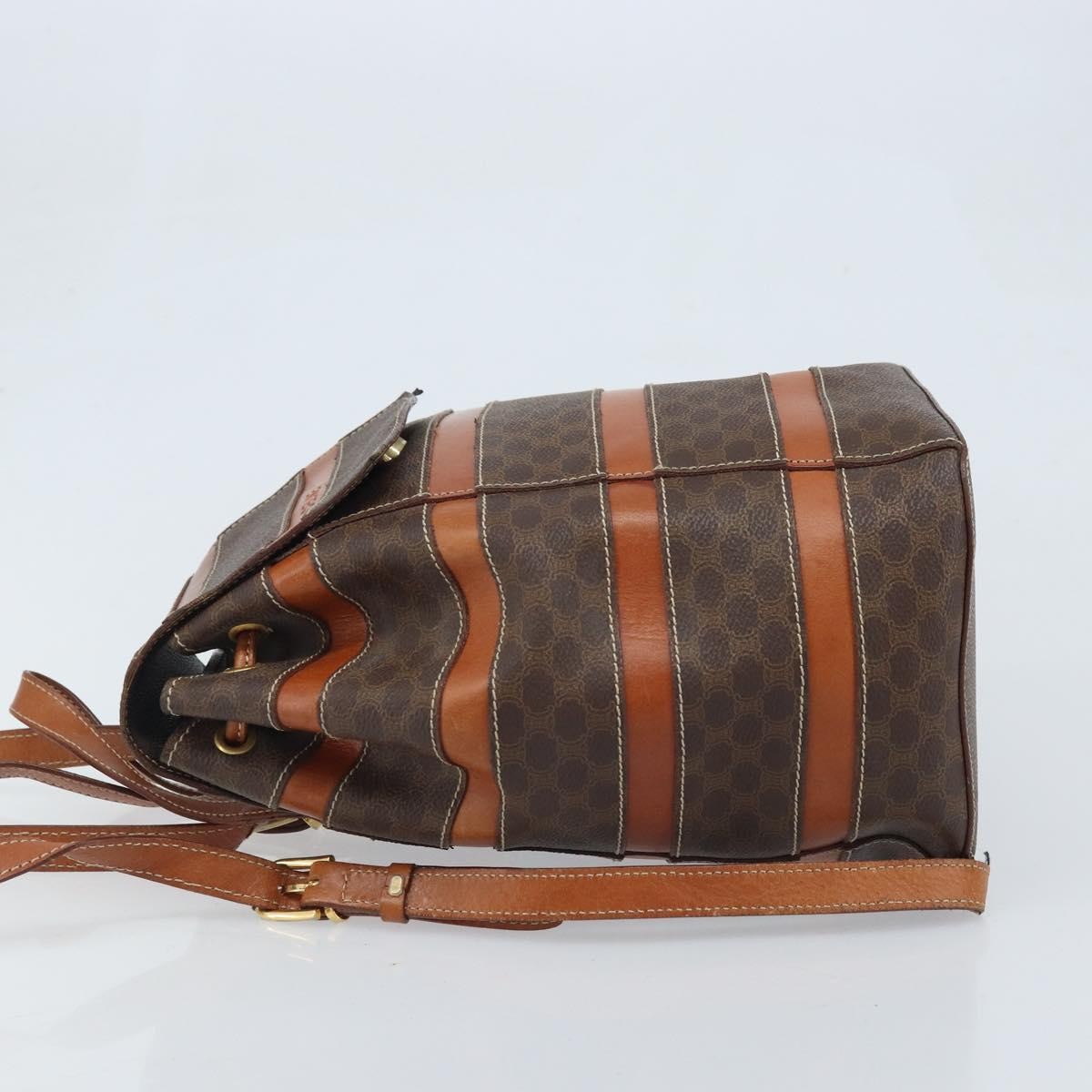CELINE Macadam Canvas Backpack PVC Leather Brown Gold Auth gh1897