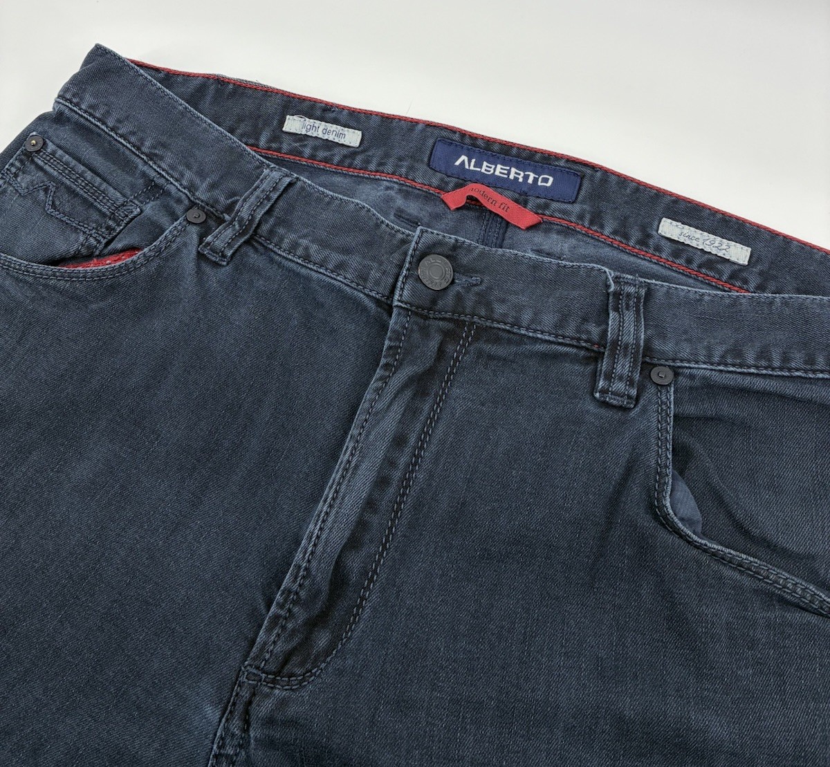 Alberto Stone Light Denim Jeans Mens 34X33 Modern Fit Selvedge Cuff Stretch