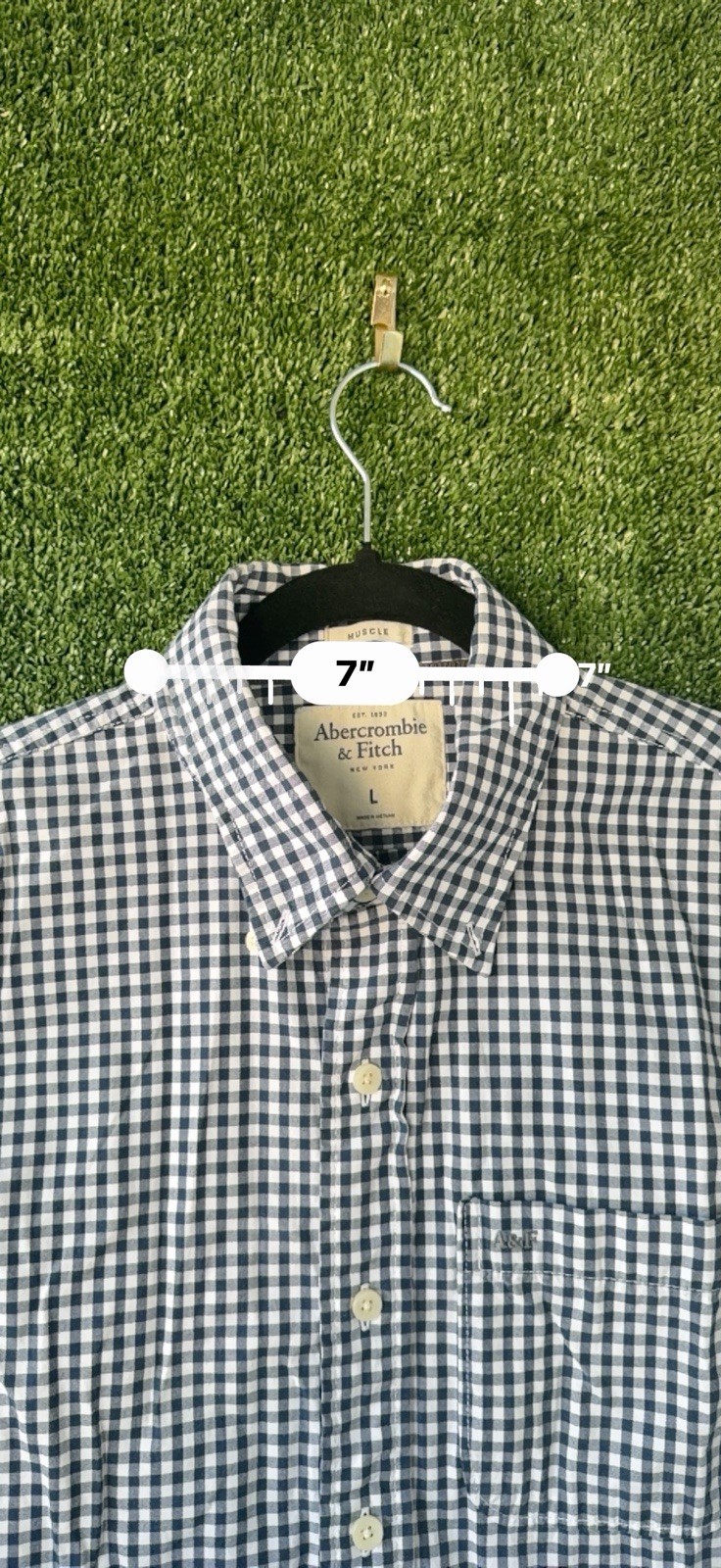 Abercrombie & Fitch Muscle Fit Gingham Shirt Men L Navy White Check Long Sleeve