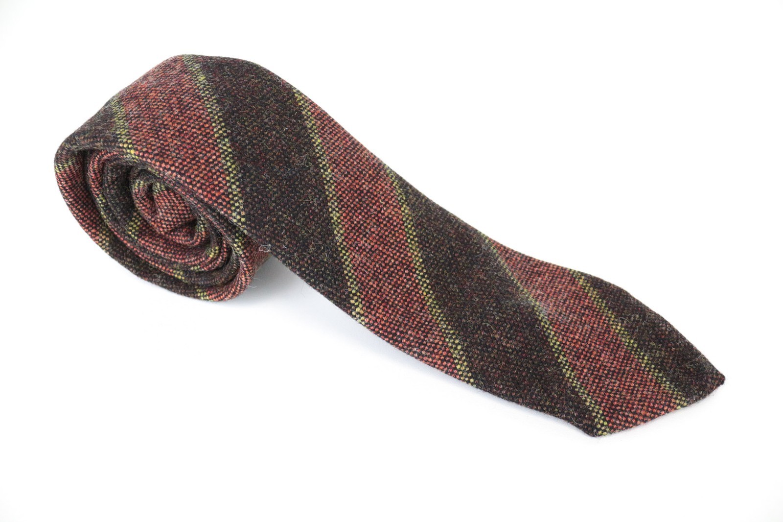 Suitsupply Men Necktie 150 x 8 cm Brown Striped Pure Wool Pointed-End