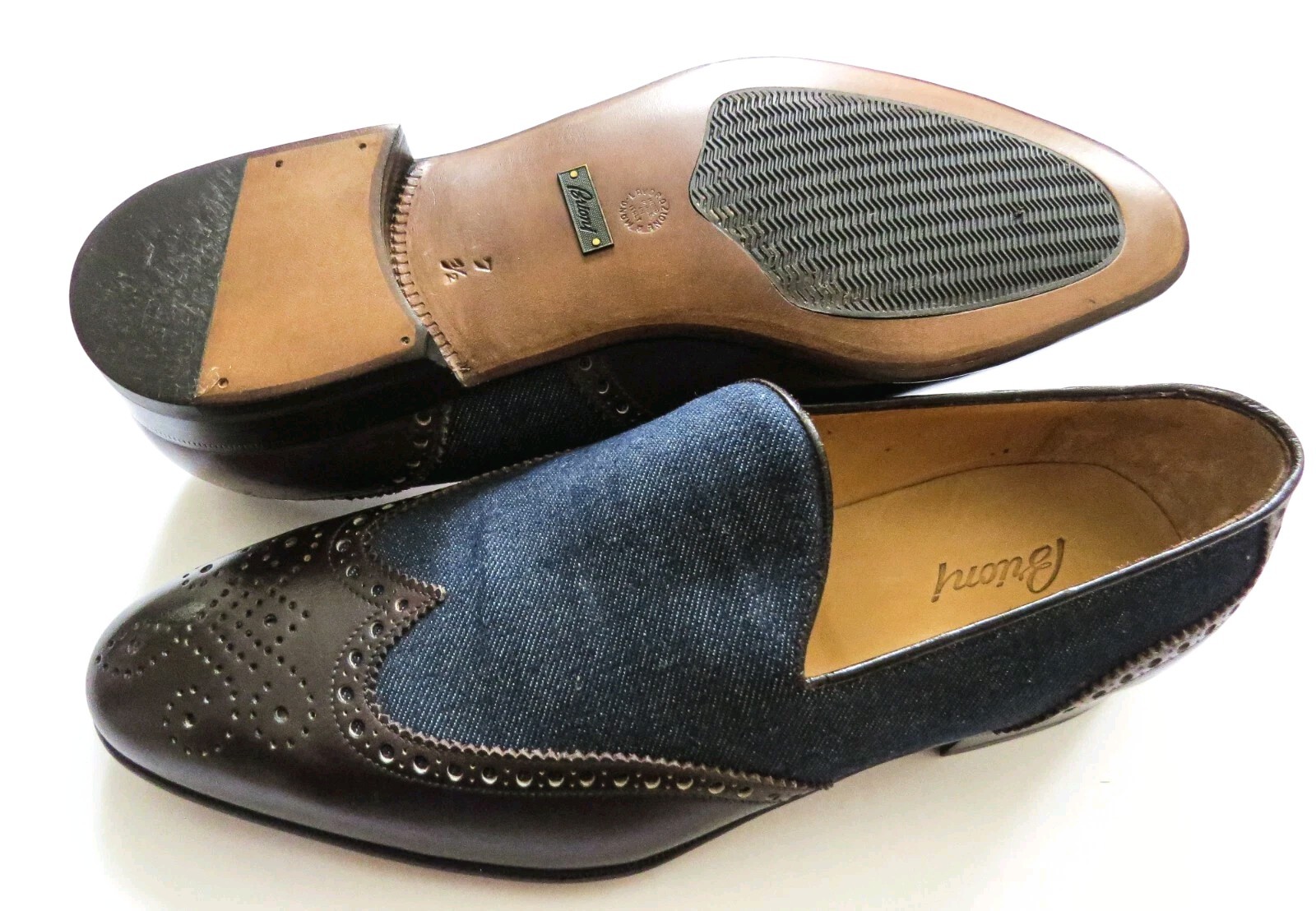$1225 BRIONI Brogue Wingtip Denim Leather Loafers Shoes 9.5 US 42.5 Euro 8.5 UK