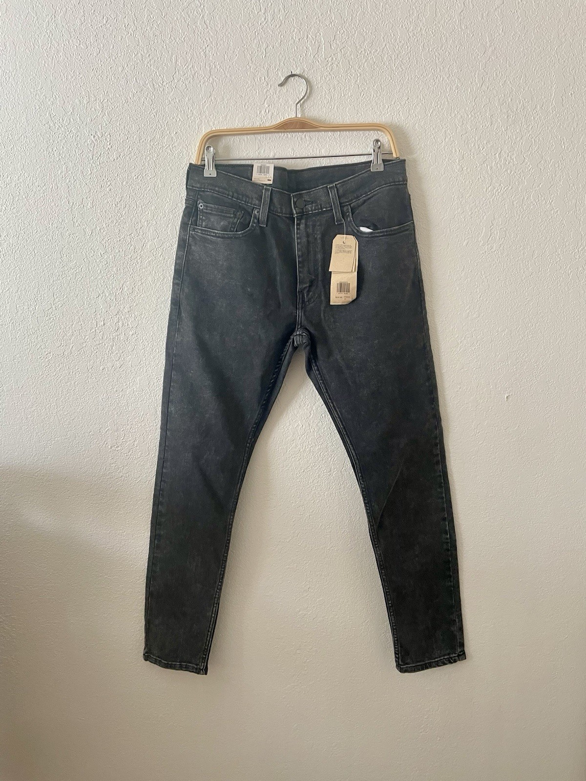 Levi’s Men’s Slim Taper Stretch Jeans Charcoal Wash Black Mid Rise Denim