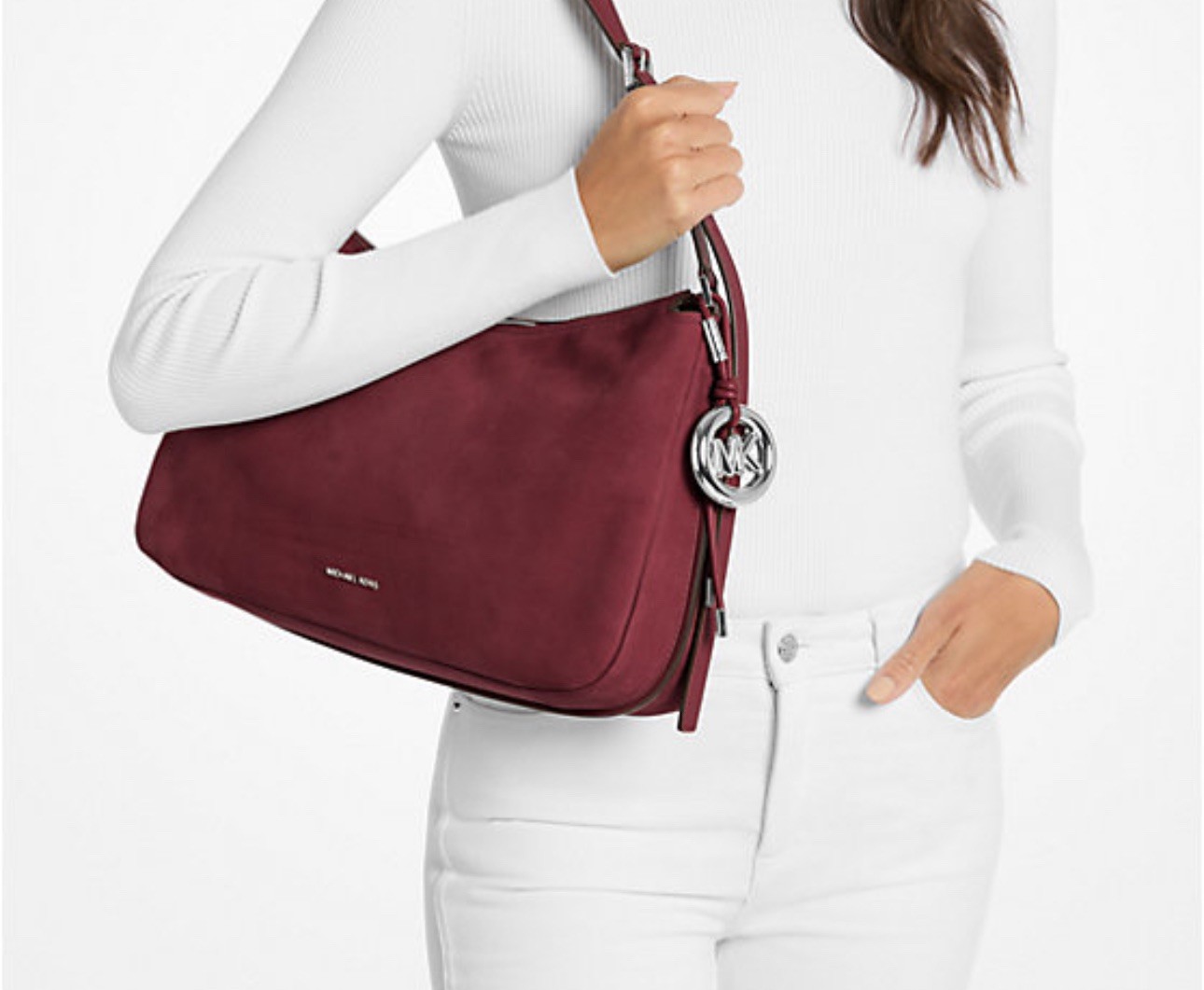 Michael Kors Nolita Medium Nubuck Suede Shoulder Bag Oxblood