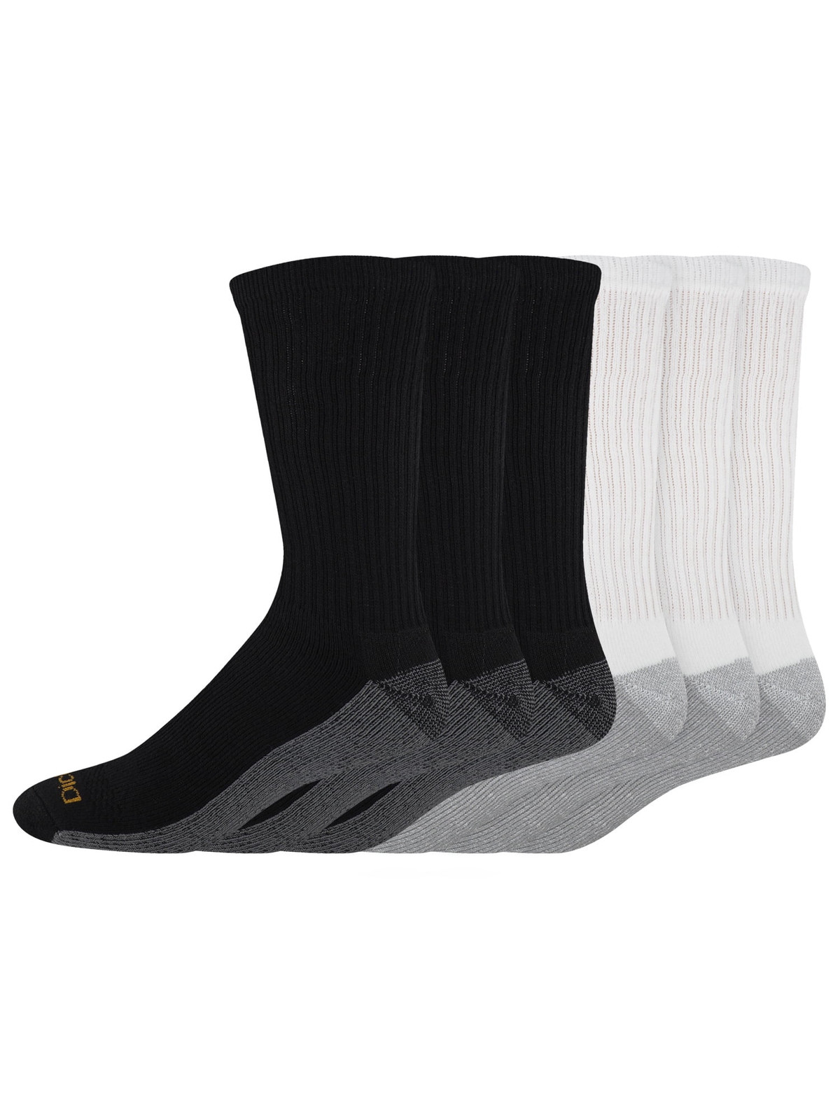 Dickies Men’S Dritech Crew Sock, 6 Pack Black/White Size 12-15