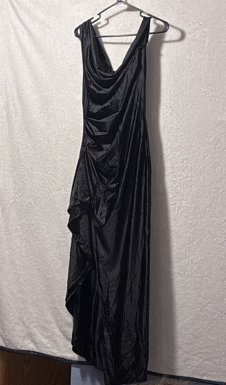 Memoriesea Satin Off Shoulder Maxi Dress Black High Slit Formal M NWT