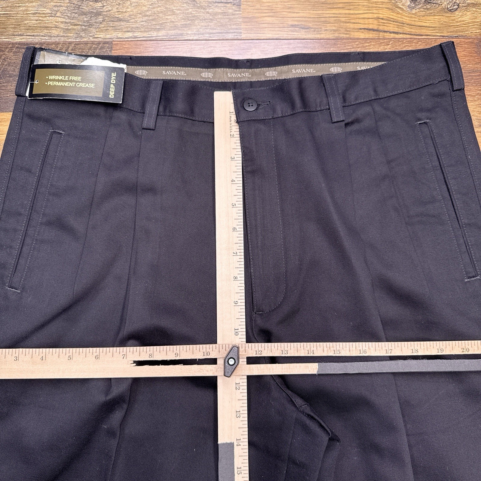 Savane Wrinkle Free Pants Mens 38×34 Black Permanent Crease Deep Dye New