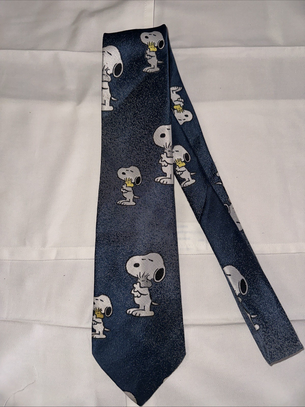 Vintage Cervantes Snoopy Necktie Peanuts Woodstock Blue Poly Silk Blend USA Made