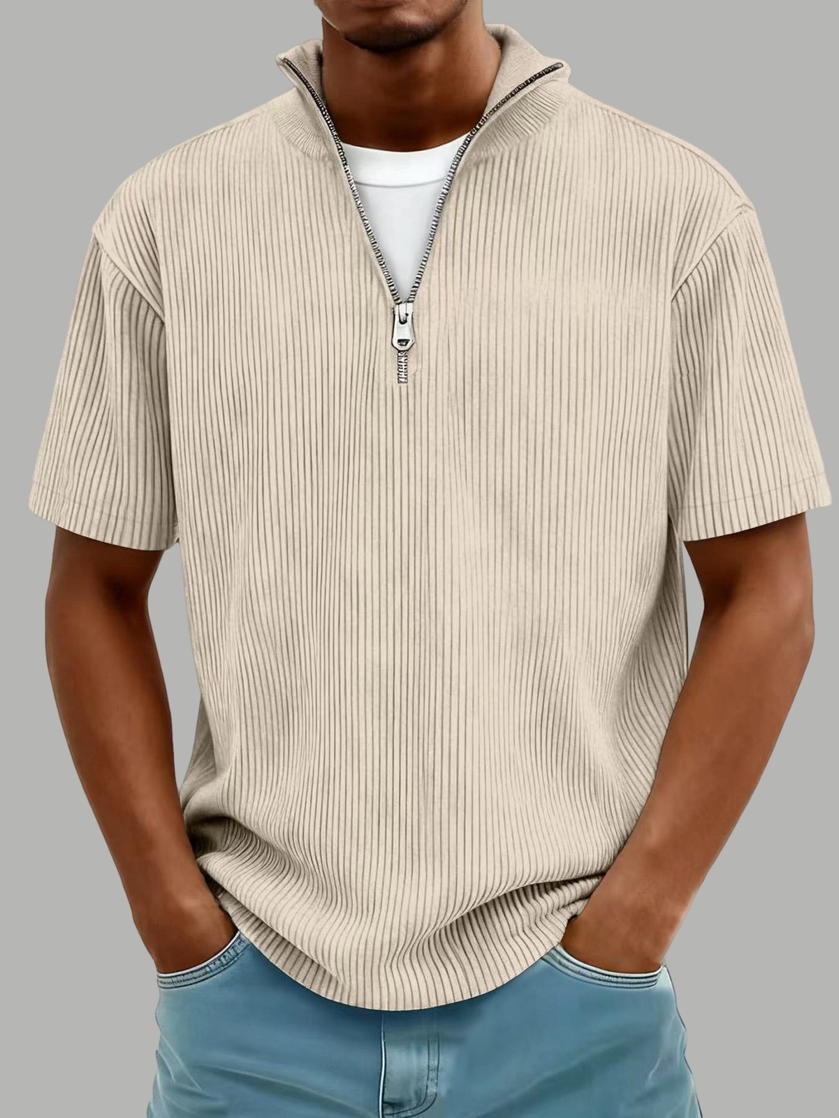 1x (men’s knit shirts with quarter zip, textured, casual Ku6408