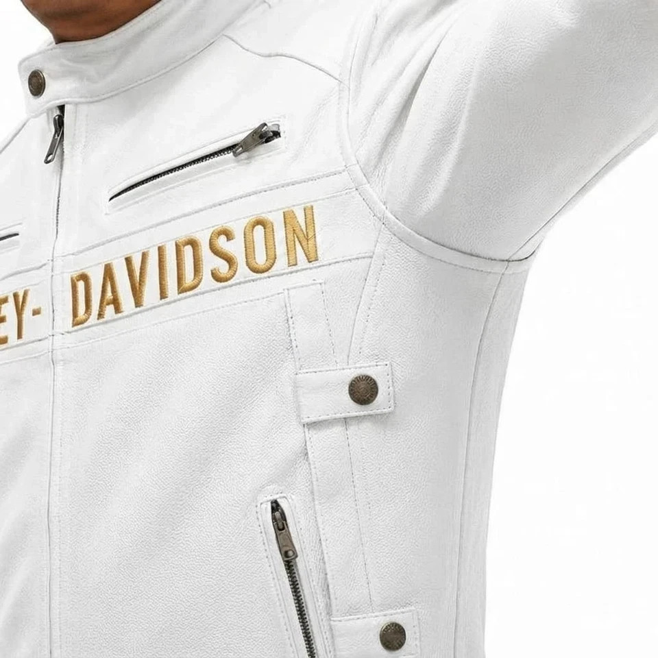 Men’s Premium White Leather Motorcycle Biker Jacket Authentic Style Fashion