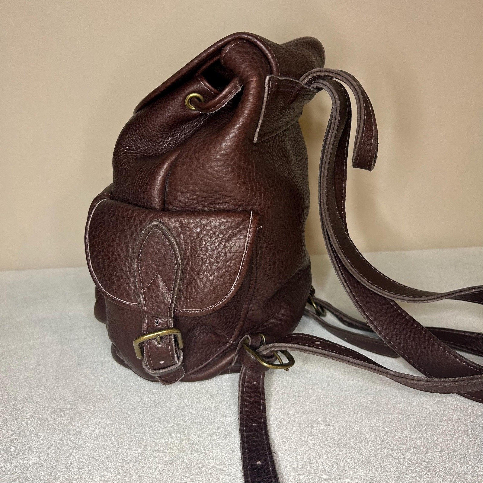 Vintage Style Dark Brown Full Grain Leather Rucksack Backpack