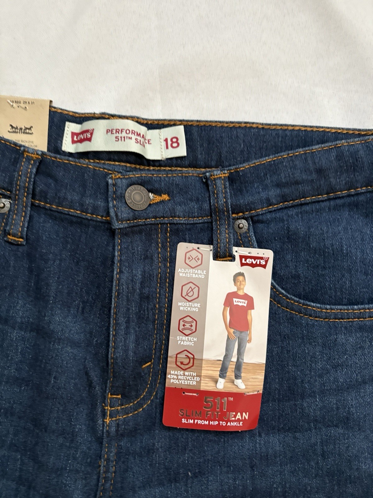 NEW Levis Boy Jeans Performance 511 Slim Fit Size 18 Reg 29X31 Adjustable 92H281