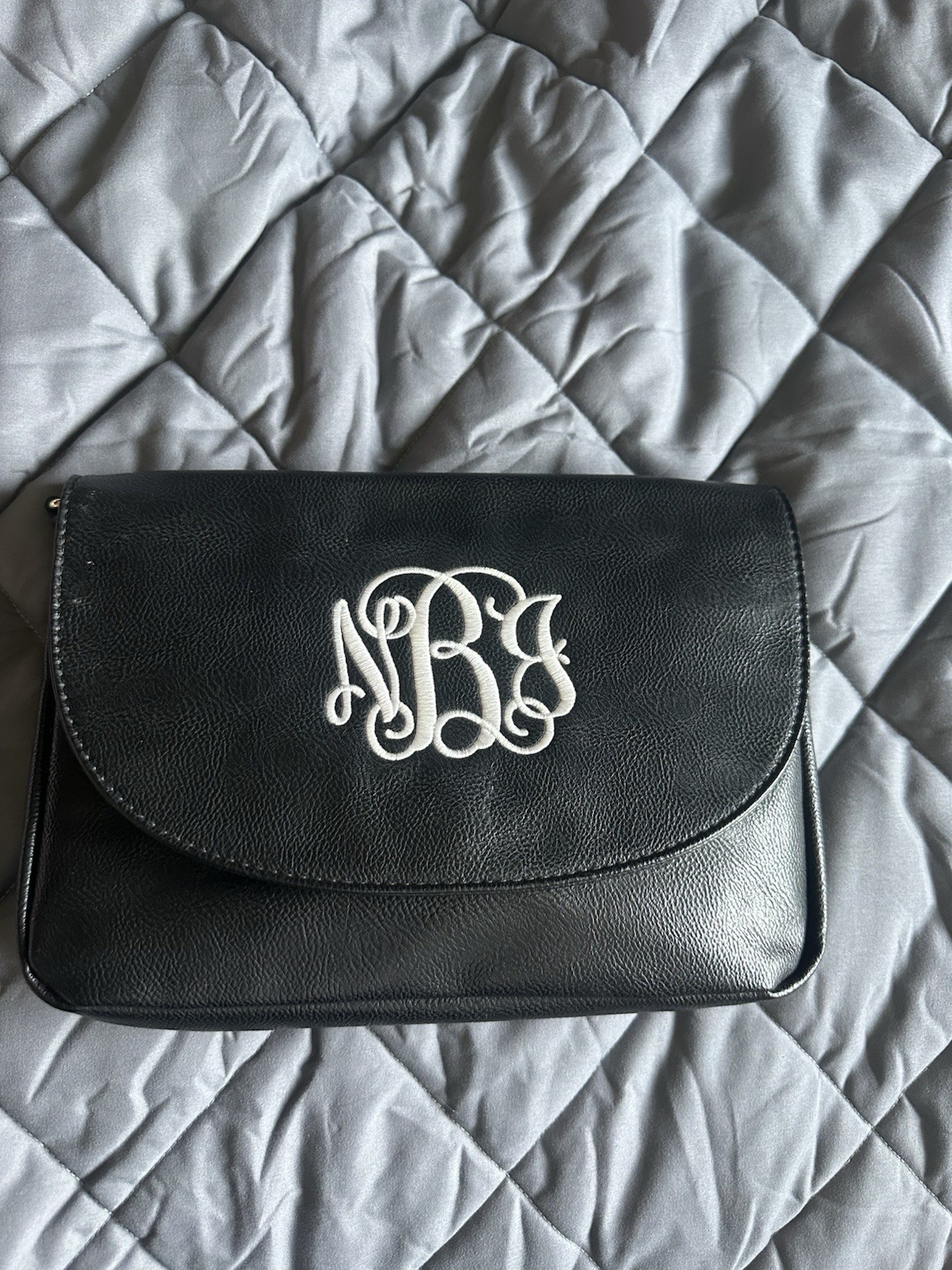 Viv&Lou Black Monogram Shoulder Bag Gold Hardware Hot Stamped Initials Women