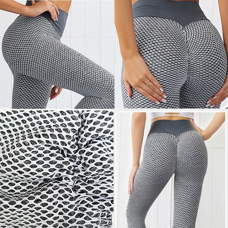 Women’s Grid Yoga Pants Breathable Sport Gym Fitness Push Up High Waist Leggings