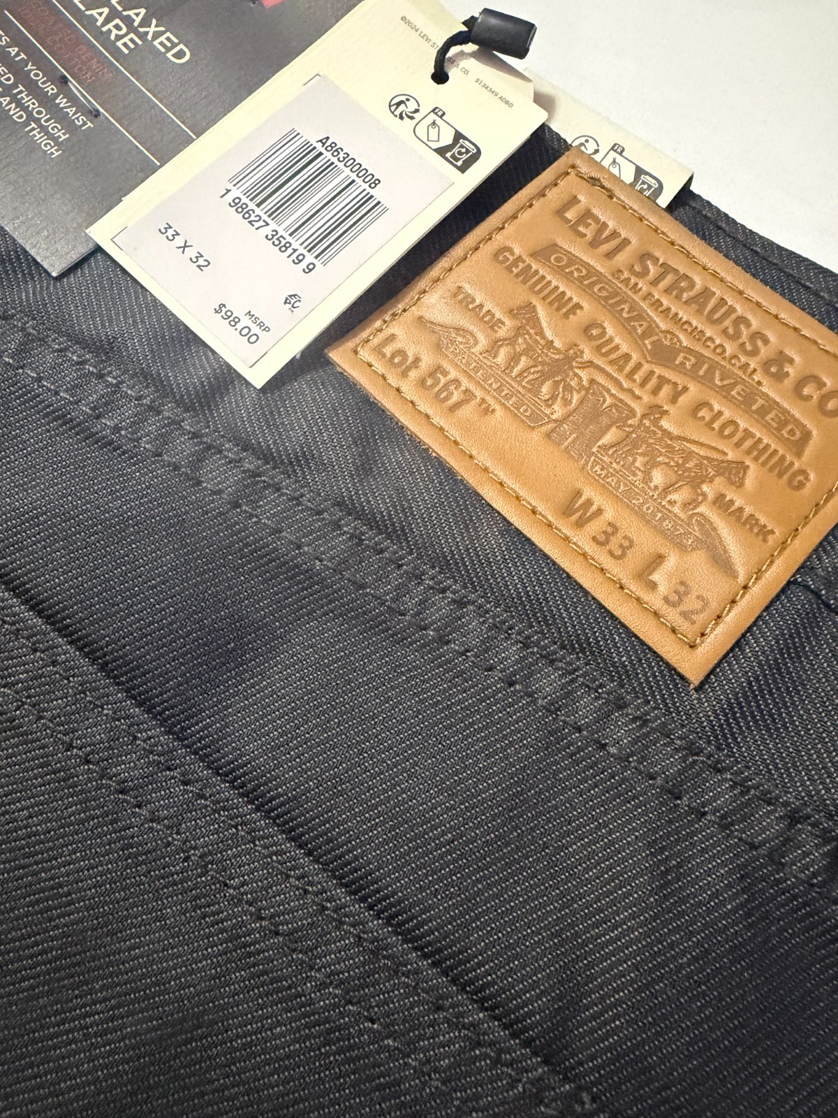 Levi’s Premium 567 Relaxed Flare Coated Men’s Jeans Inseam 32 – Retail $98