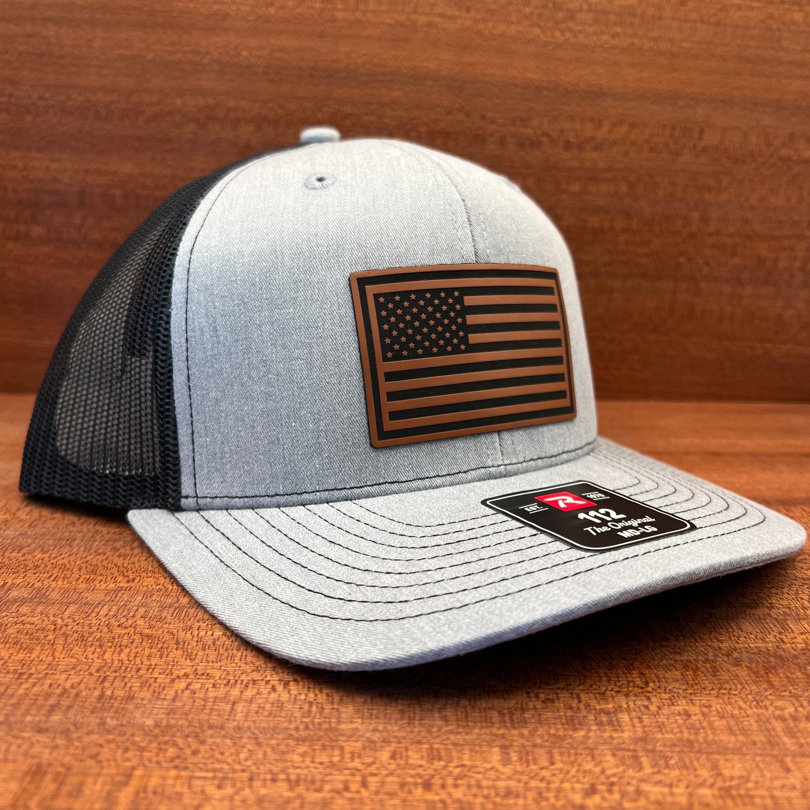 American Flag Leather Patch Hat Richardson 112 Trucker Snapback Patriotic Cap