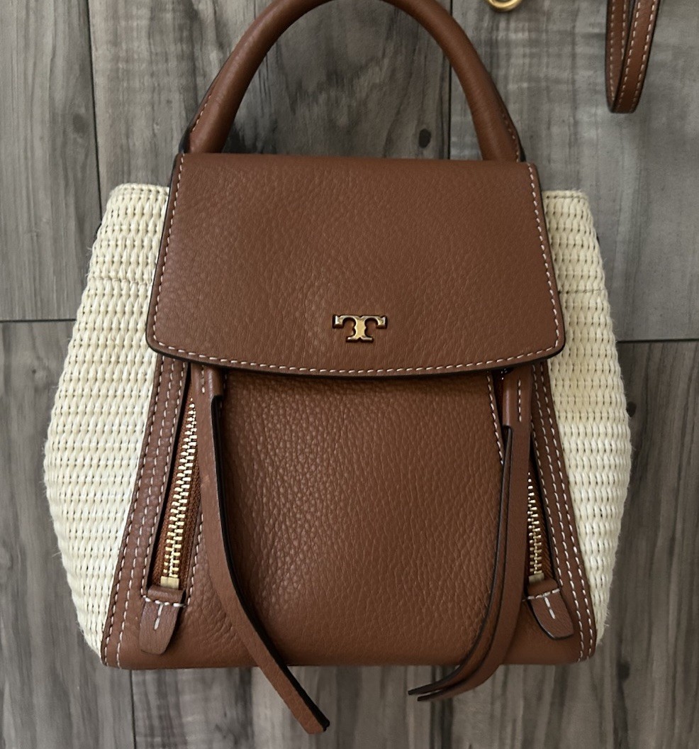 Tory Burch Half Moon Small Raffia Leather Handbag Resort Bag