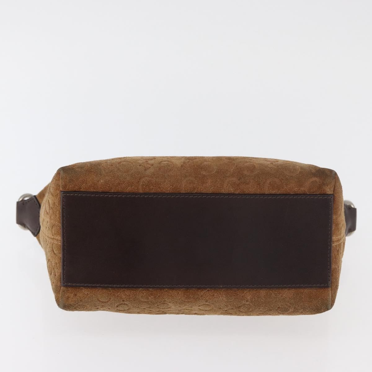 CELINE C Macadam Canvas Hand Bag Suede Brown Silver Auth 176369