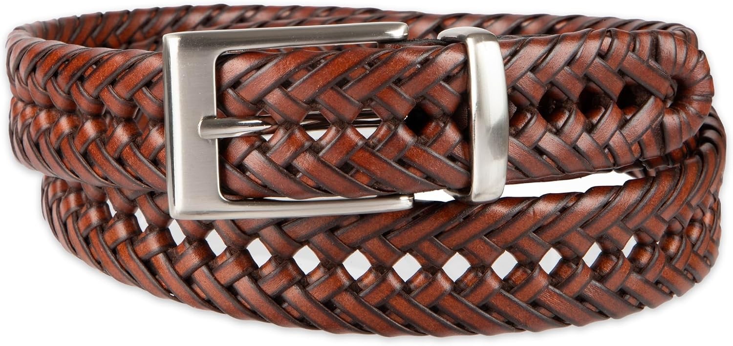 Men’s Braided Leather Belt, Fully Adjustable Casual Strap for Everyday Wear