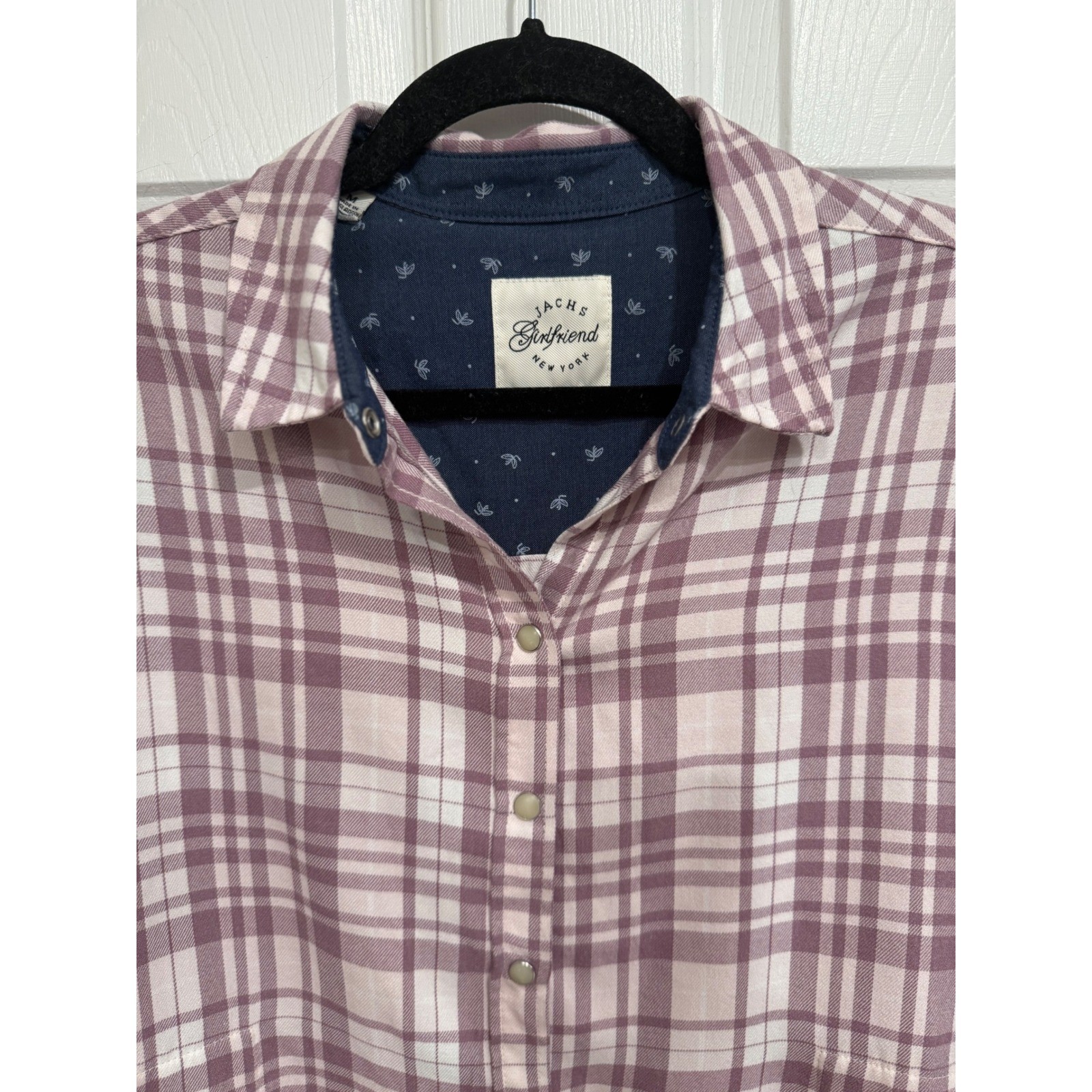 Jachs Girlfriend Purple Plaid Flannel Button Down Shirt Fleece Lined Pockets M