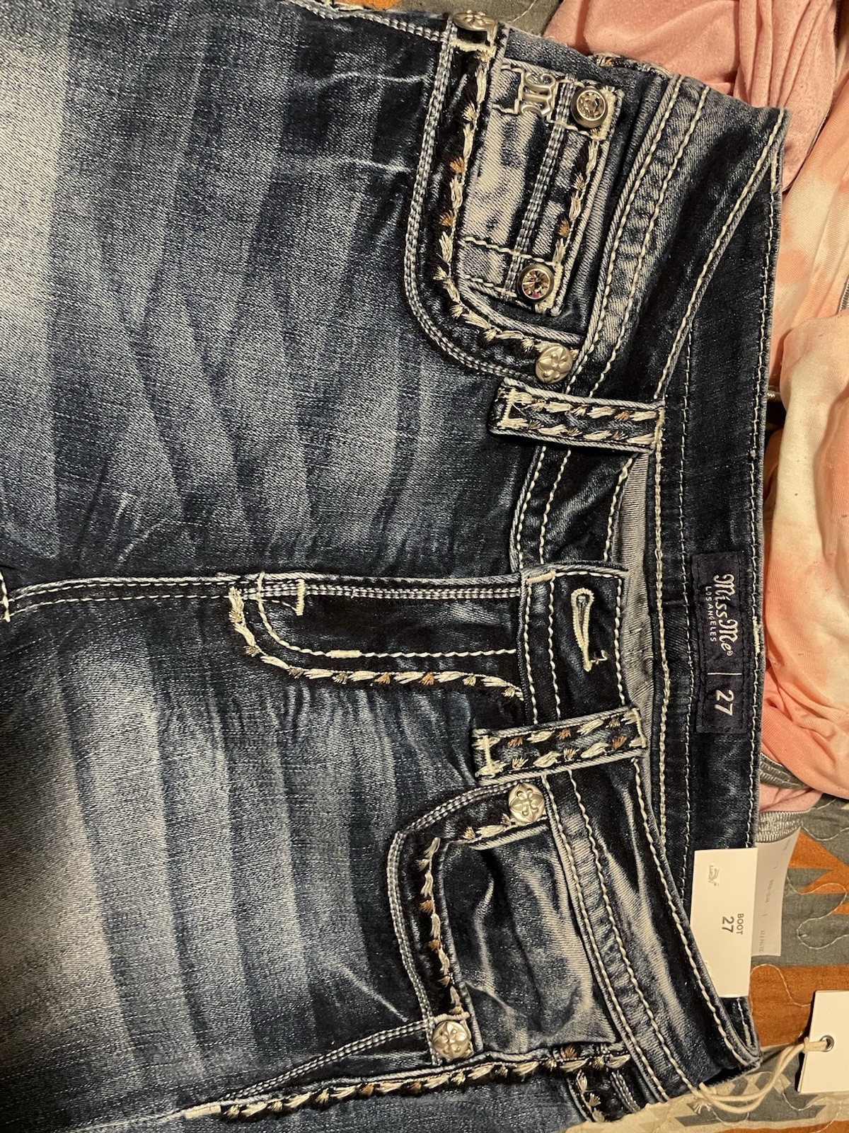 Miss Me Jeans Womens 27X34 Embroidered Bling Mid Rise Boot Cut Western