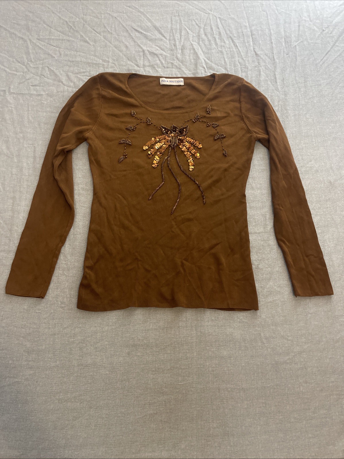India Boutique Tunic Top Women’s One Size Brown Boho Hippie Pullover