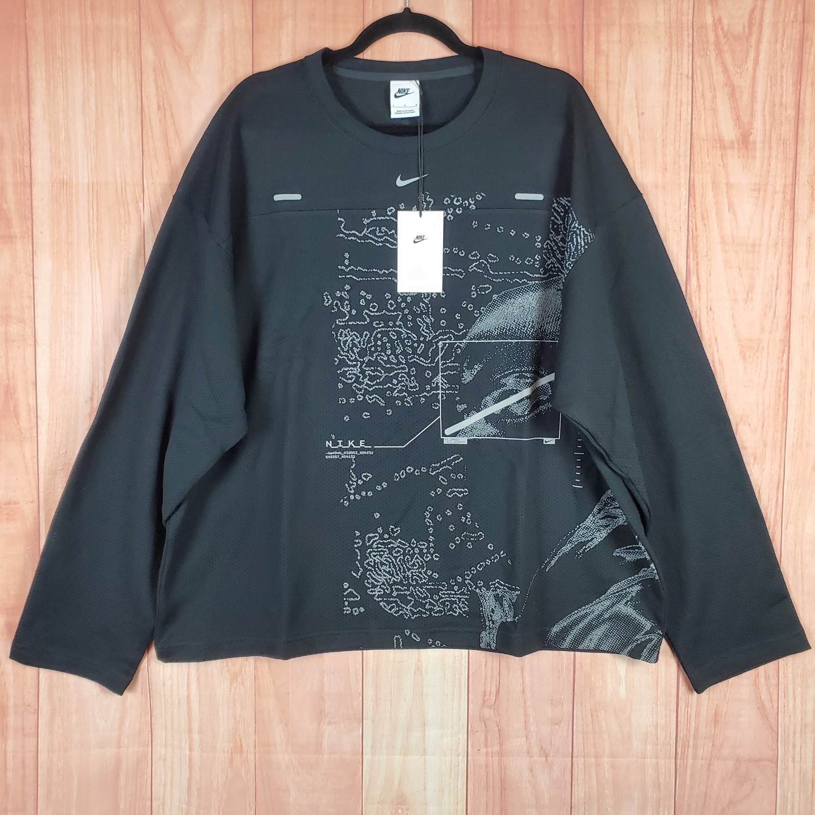 Nike Street Vision LS Black Mesh Top Oversized Sz Large Jersey