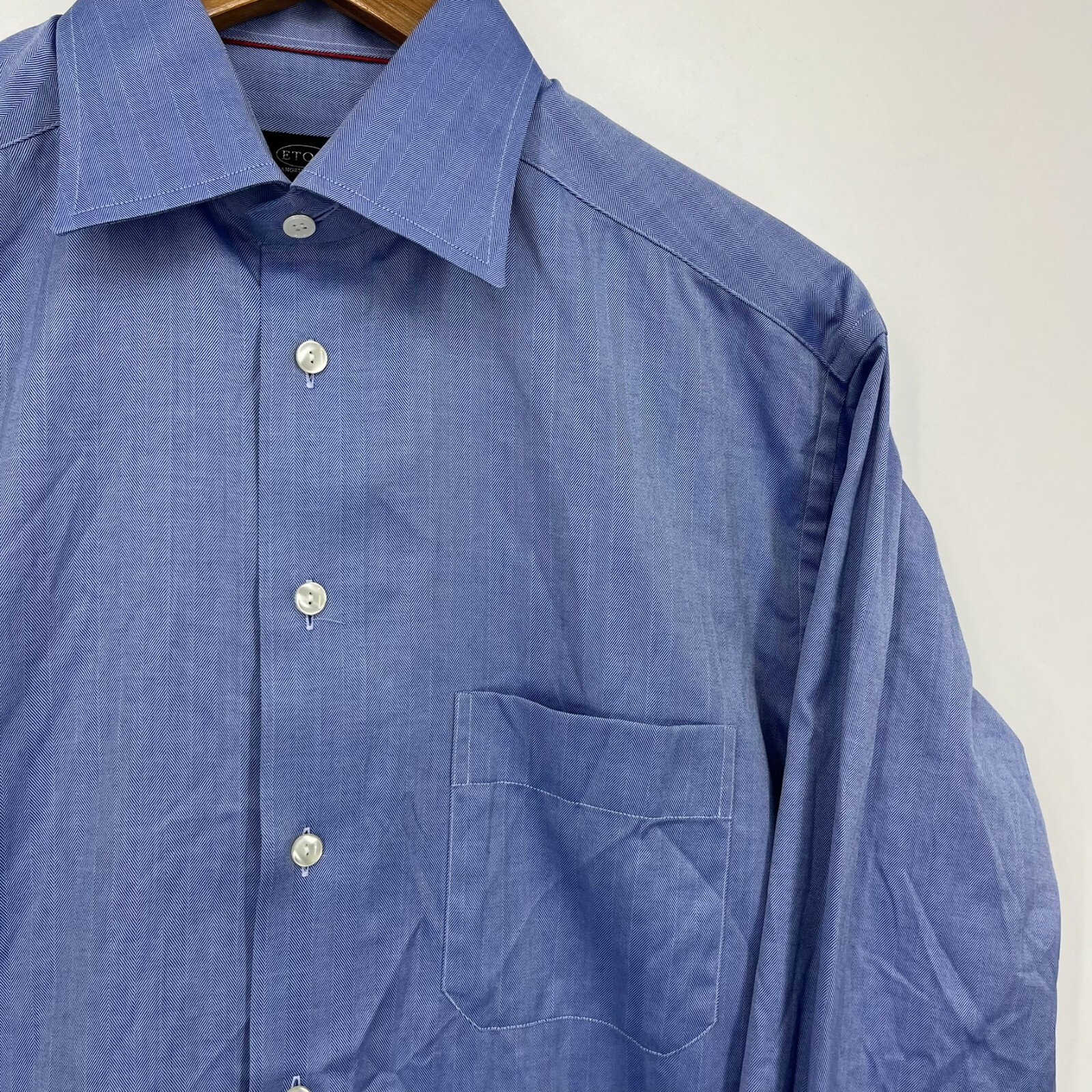 Eton Long Sleeve Button Shirt Men’s Size 15.5 Blue Pocket Cotton