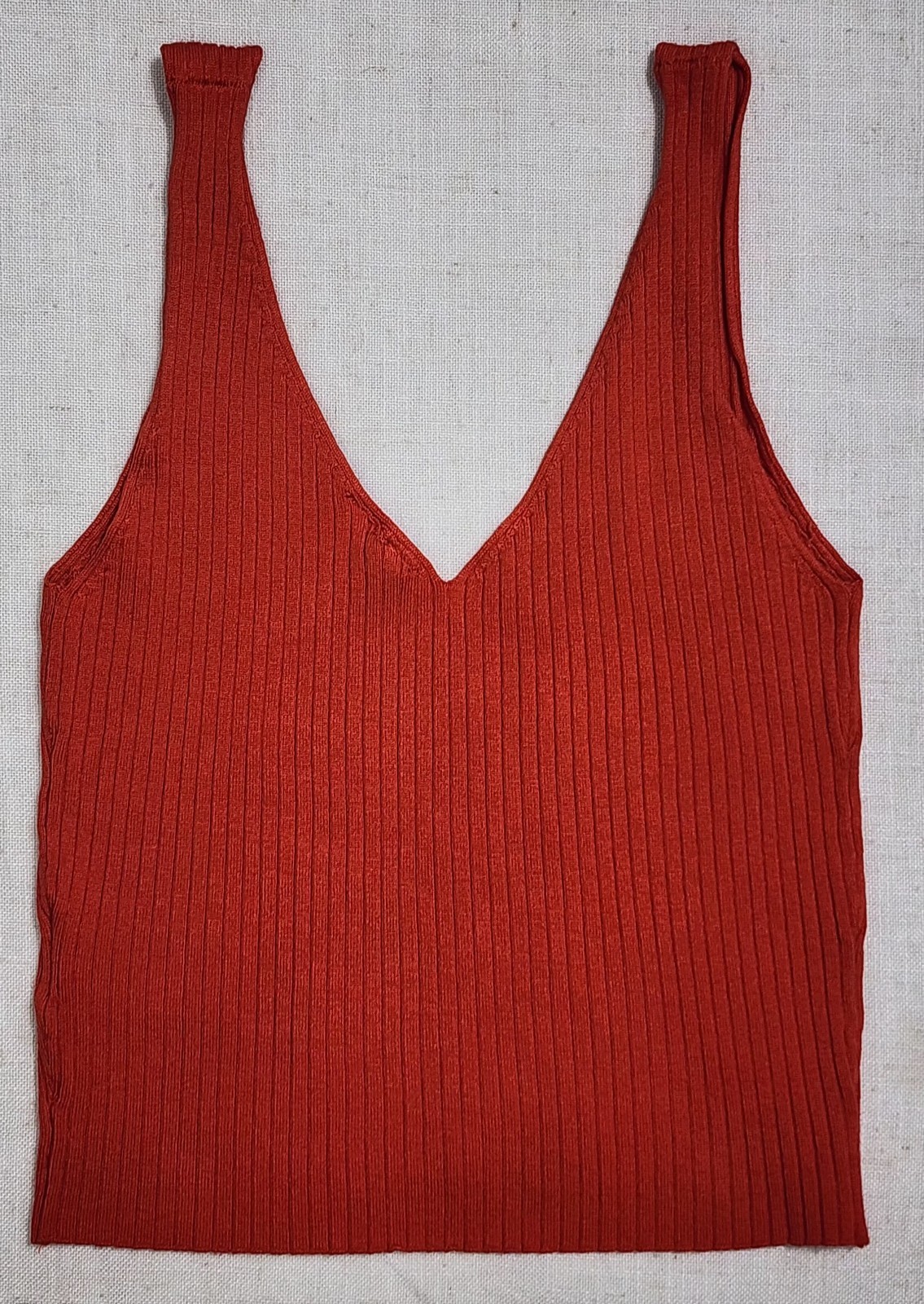 H&M Divided S Orange Coral Ribbed Knit Tank Top Deep V Neck Sleeveless Stretch