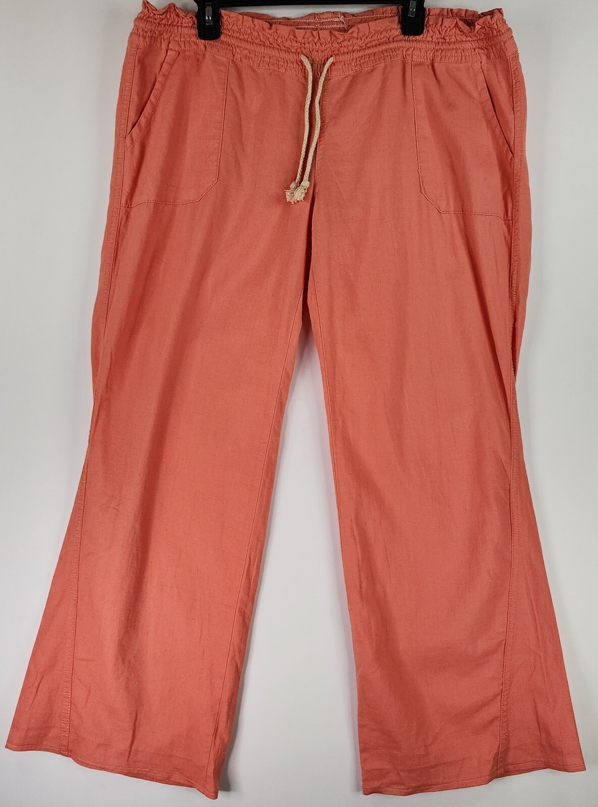 Kiss Pony Pants Womens XL Salmon Pink Casual Elastic Waist Drawstring Wide Leg