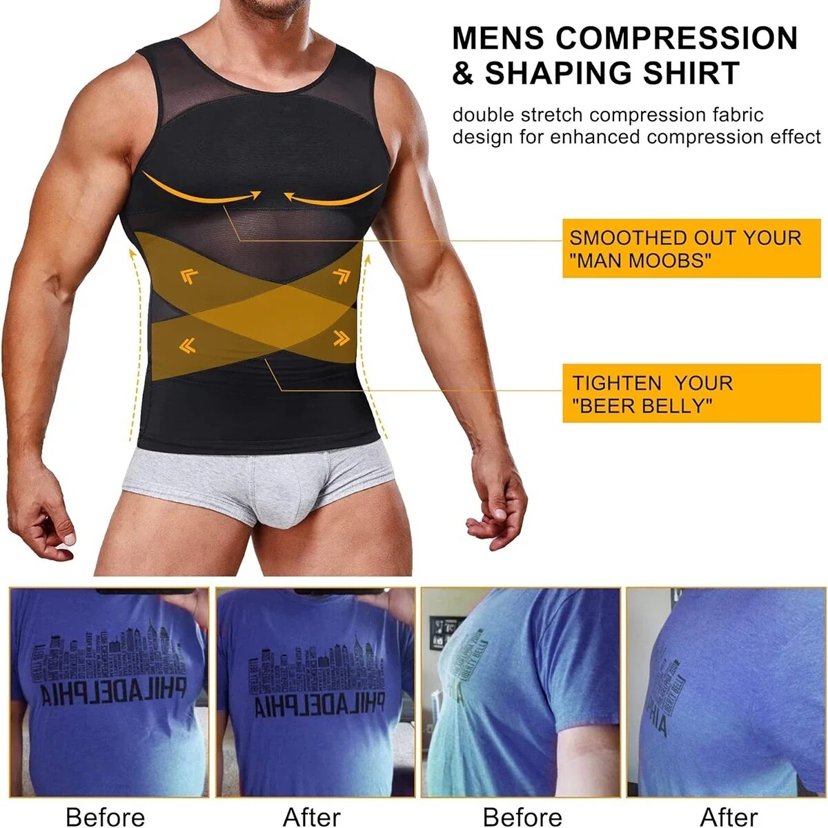 Mens Slimming Body Shaper Tank Top Abdomen Gynomastica Compression Vest Shirt US