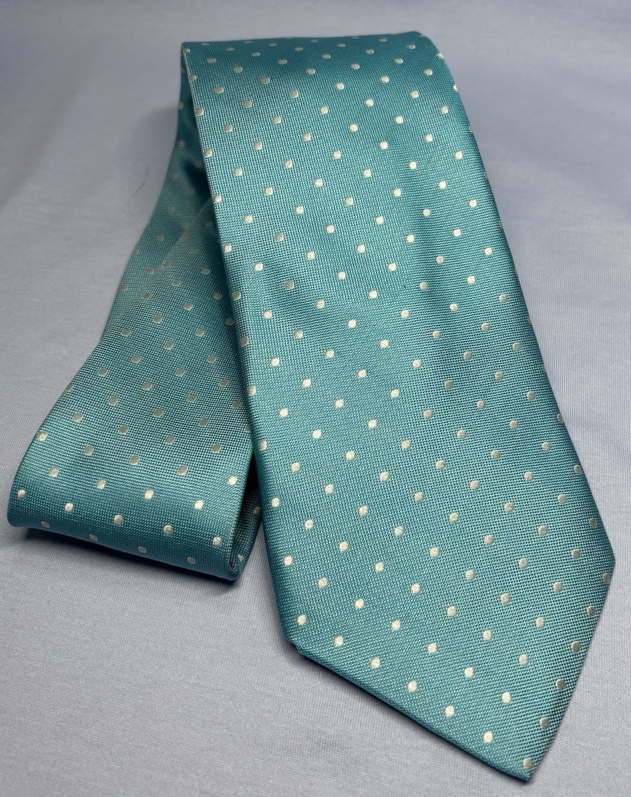 Haspel Lustrous Silk Tie Soft Mint Color With Pin Dot Design 60″ X 3.5″