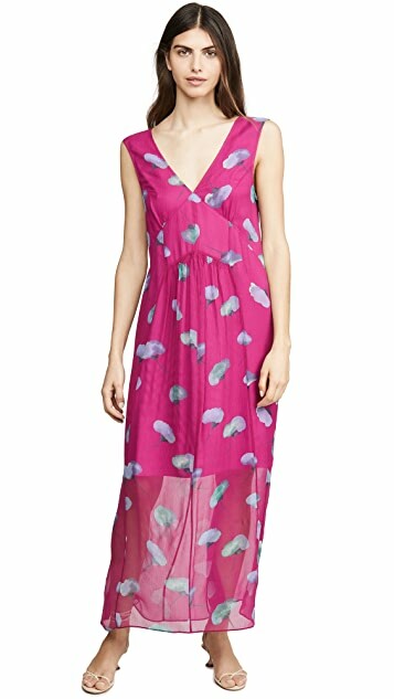 Coach 1941 Sleeveless Stylized Floral V Neck Dress Sz 0 Women Magenta Silk NWT