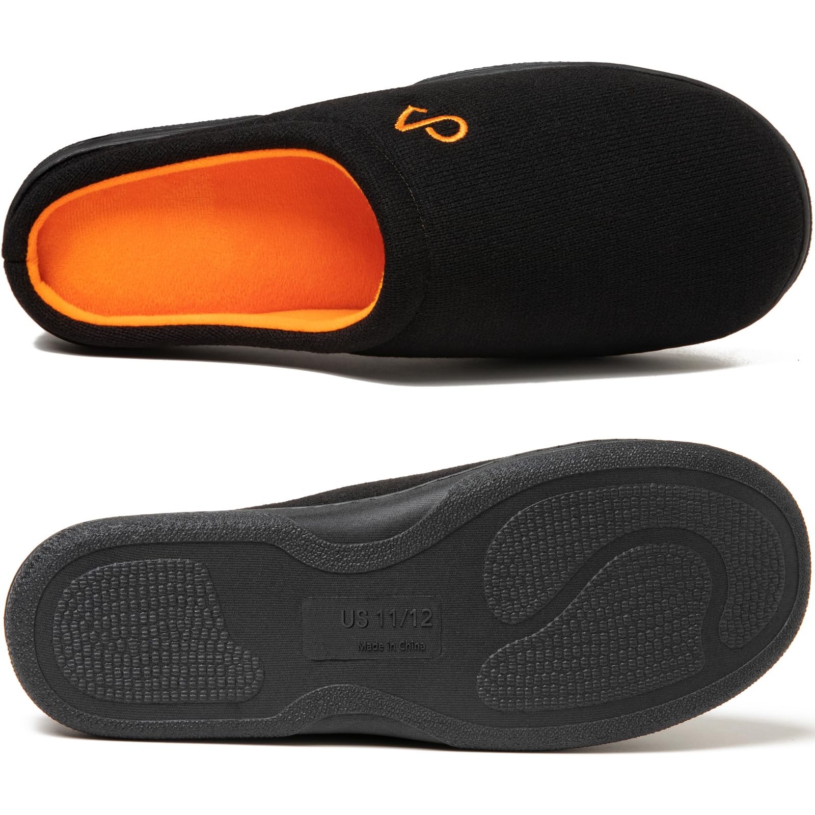 COZYAREA Men’s Cozy House Slippers Indoor Shoes Memory 13-14, Black/Orange