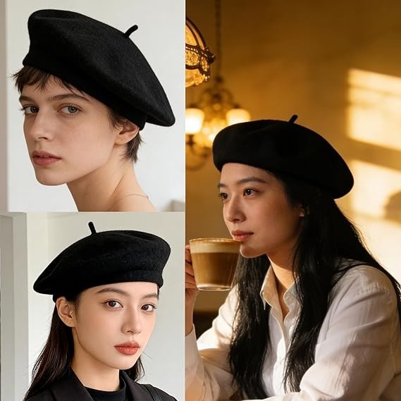 Gorro Vasco De Artista De Boina Francesa Para Mujeres Y Niñas, Color Negro NUEVO