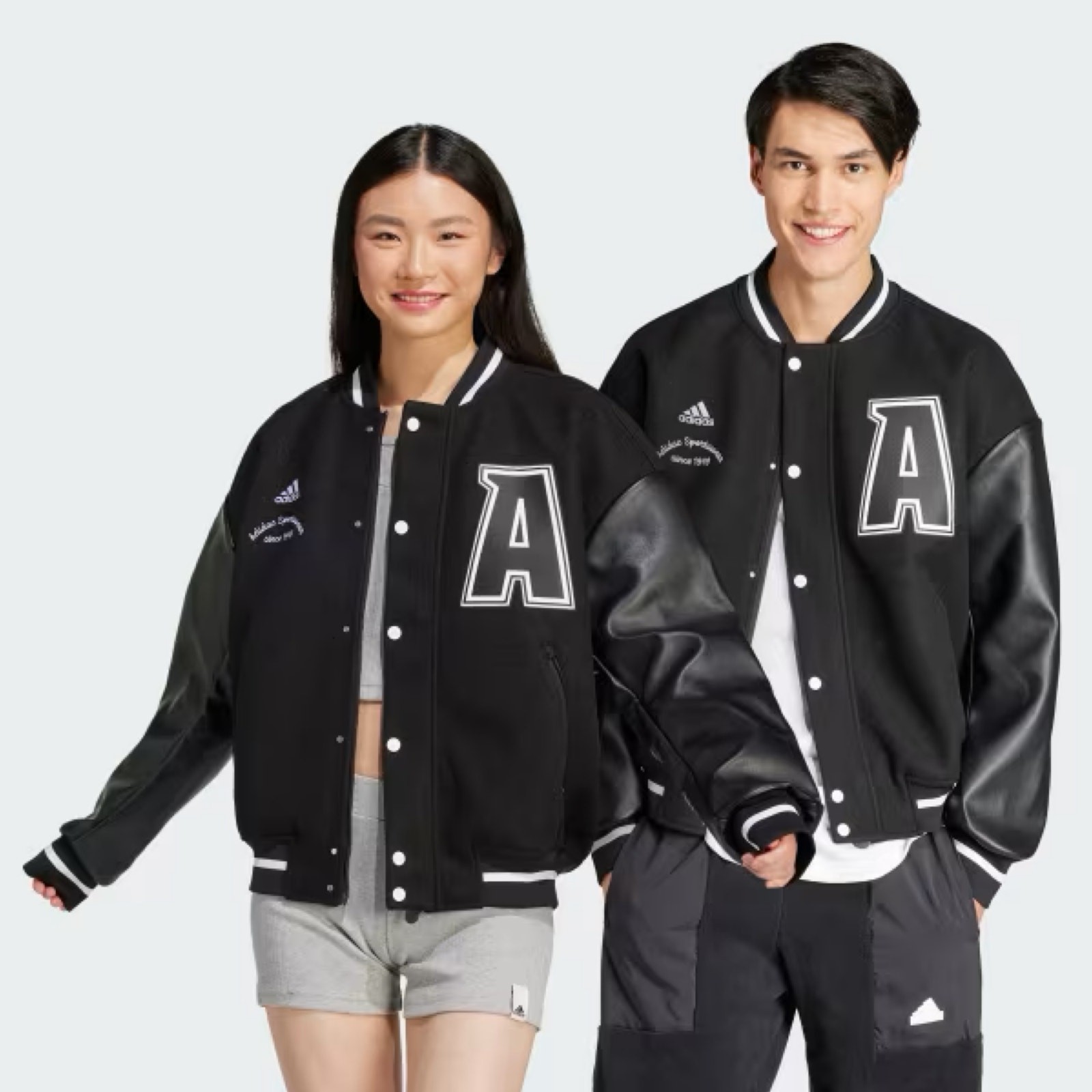 NEW Adidas Collegiate Premium Jacket Varsity Letter Jacket Black White Medium