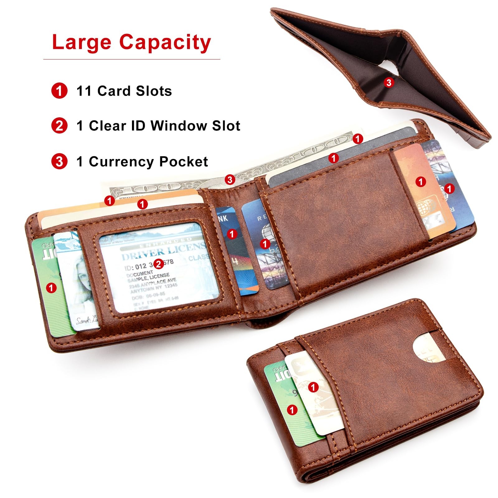 defway Minimalist Slim Wallet for Men – 4.3 x 3.15 x 0.86 inches, Brown