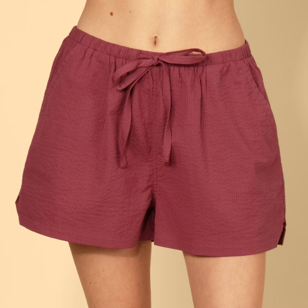 Solid & Striped Women Mid-Rise Drawstring Seersucker Pull-On Shorts –